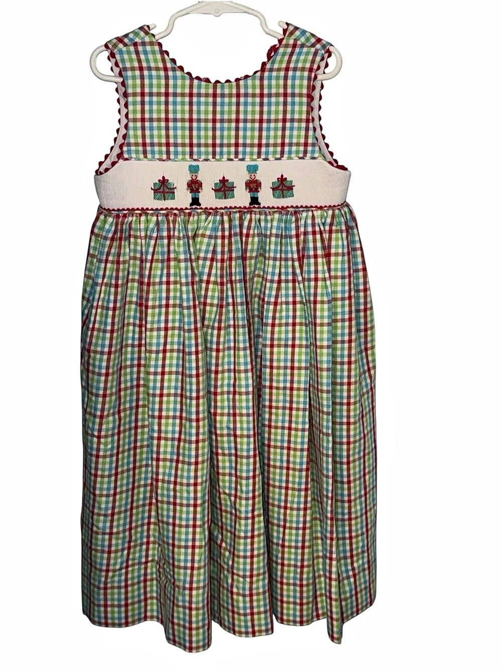 Kelly’s Kids Plaid Christmas Smocked Dress Size 5-6 Like New